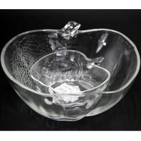 Apple Shape Glass Bowls With Leaf Design Glass Bowl Set Fruit Salad Bowl