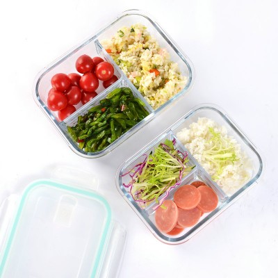 Glass Food Storage Containers Container House Glass Lunch Box with 3 Compartment