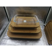 Rectangular Heat Resistant Pyrex Glassware Glass Plate With Bamboo Lid For Microwave Cooking