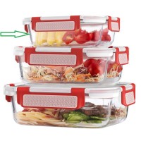 SINO GLASS BPA Free 18OZ Glass Lunch Box with Flexible Lid, Borosilicate Glass Food Storage Container with Leak-Proof Lid