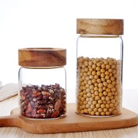 high borosilicate glass jar airtight screw honey storage container with wood lid