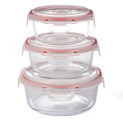 round glass storage box with plastic/bamboo lid