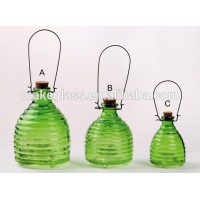 3pcs glass wasp trap with metal handle amd cork hanging glass bee catcher glassware