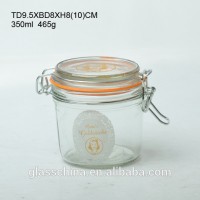 350ml wholesale hermetic airtight Glass jam jar with mental clip for food factory