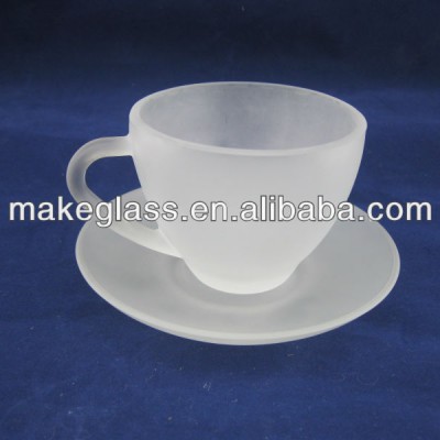 frosted coffee glass cup and saucer